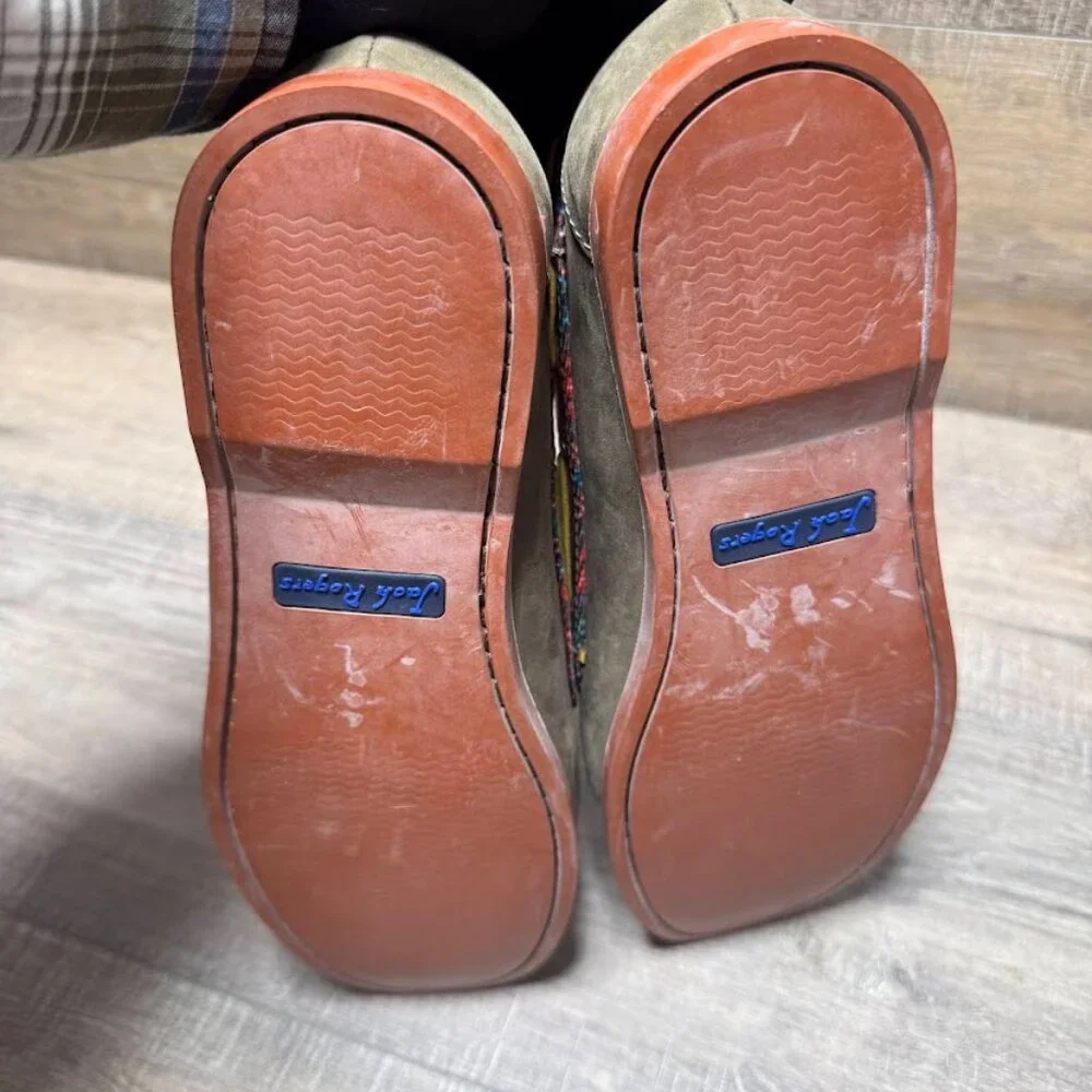 Jack Rogers Easton Brown Leather Plaid Boat Shoes Men's Size 8.5